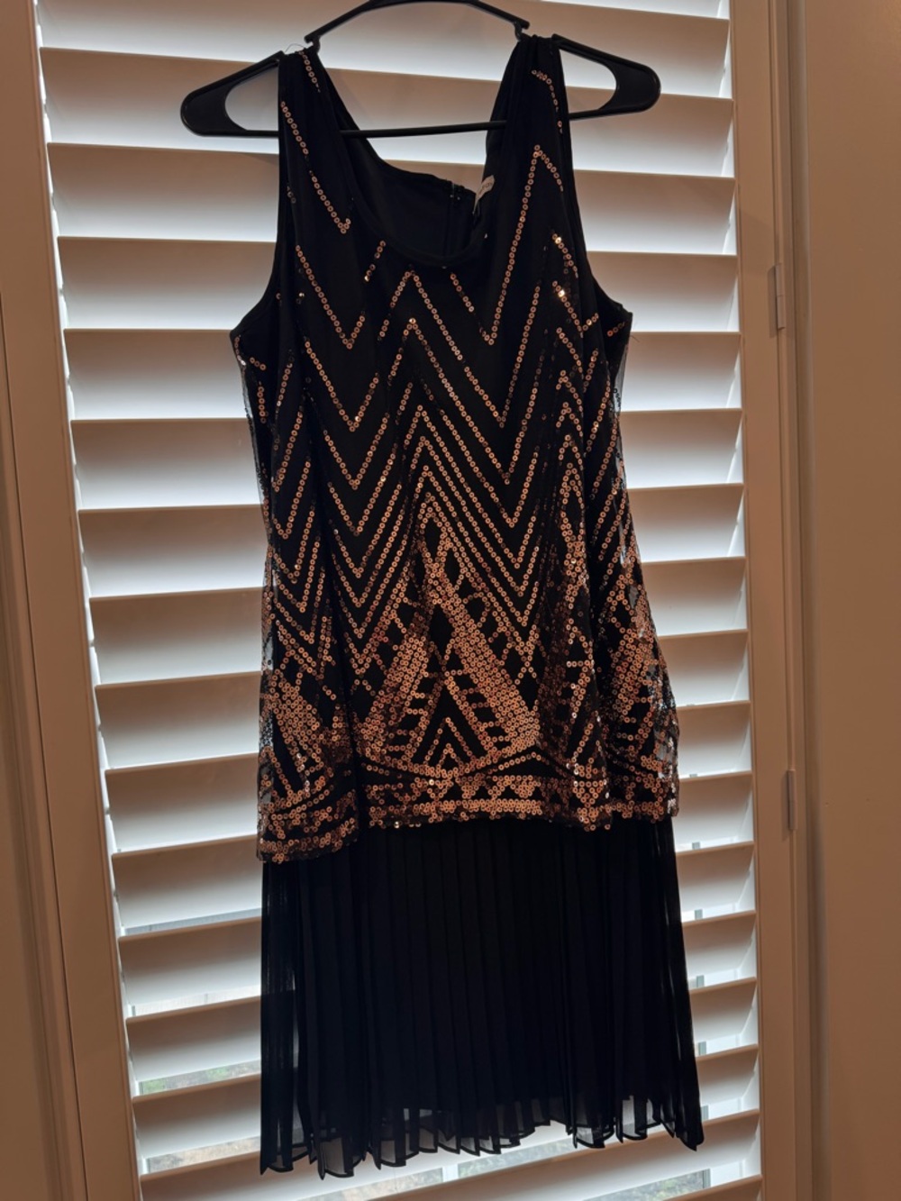 Leslie Fay Black Tank Dress with Rose Gold Sequin Chevron